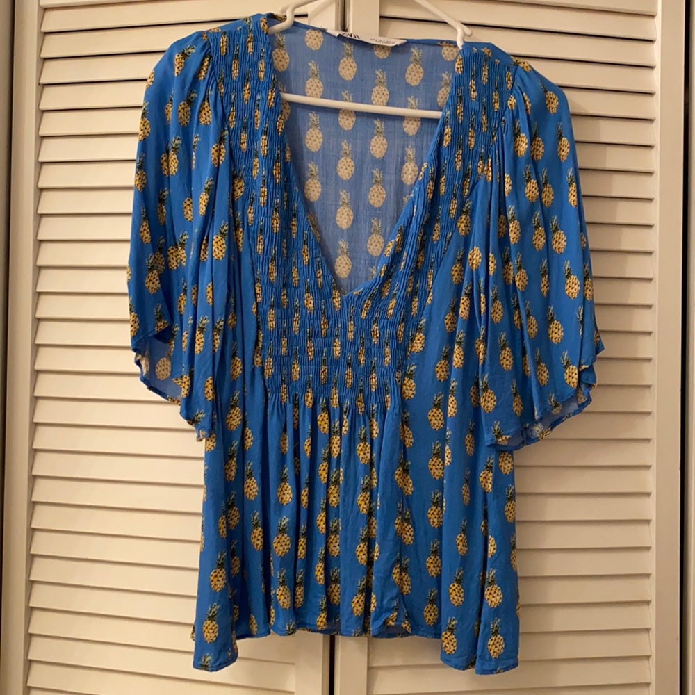 Zara Pineapple Pattern Deep V Blouse - image 3